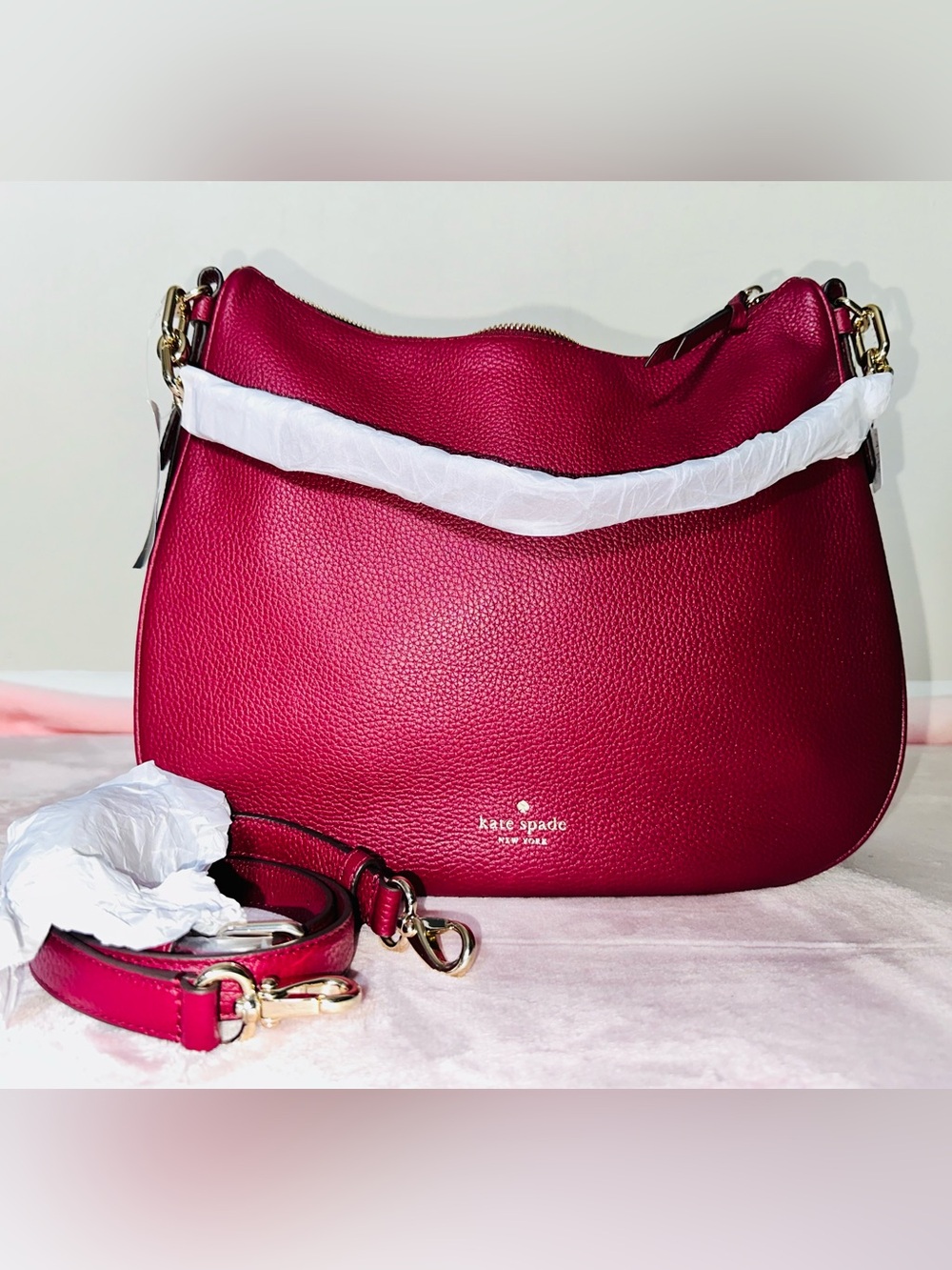 kate spade Pebbled Leather Shoulder Bag in Magenta